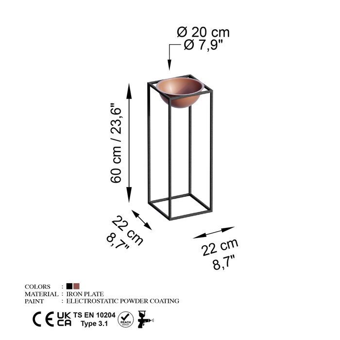 Aberto Design Maceta Decorativa GED-021-B Negro y Cobre